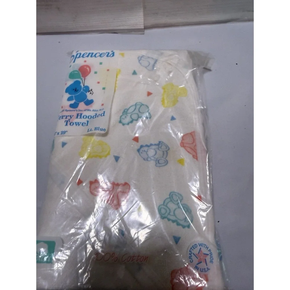 Vtg Spencer's 90s Hooded Baby Towel , Baby Dinosaurs Made In USA